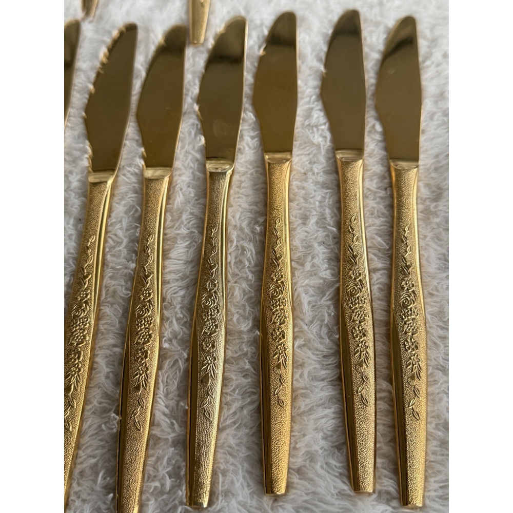 Golden Bouquet 24 kt Gold Electroplate 24 Pieces Flatware & Serving 1980’s - Picture 11 of 16